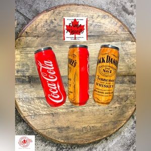 17oz epoxy travel mug, Jack & Coke tall pop can, hand painted wood grain